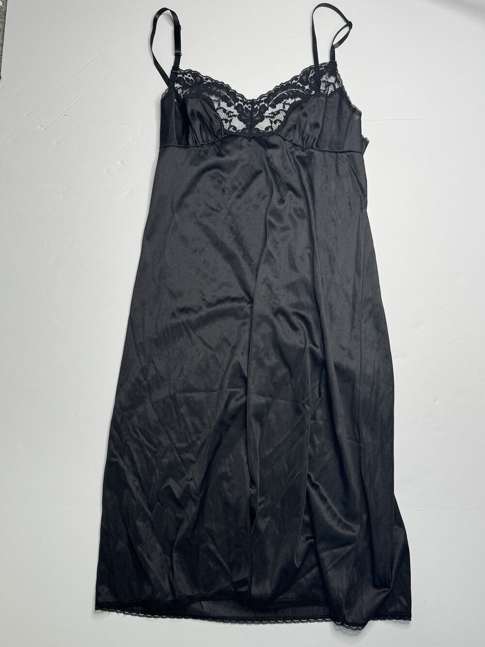 Vintage Vassarette Black Full Slip 36 Lace Sheer Nylon Lingerie Midi 10-105